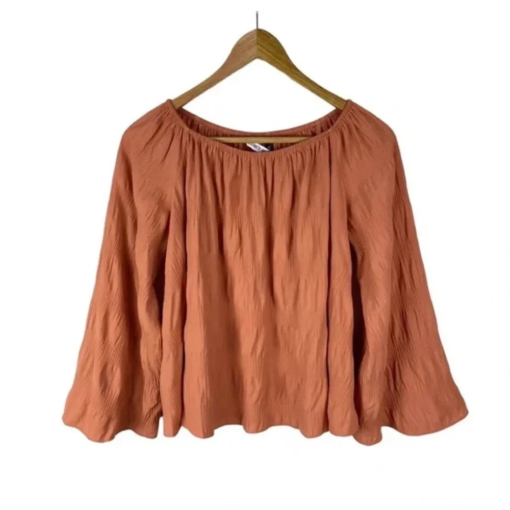 Elizabeth and James Off The Shoulder Boho Oversize Rust Orange Blouse Size M. - Picture 9 of 11